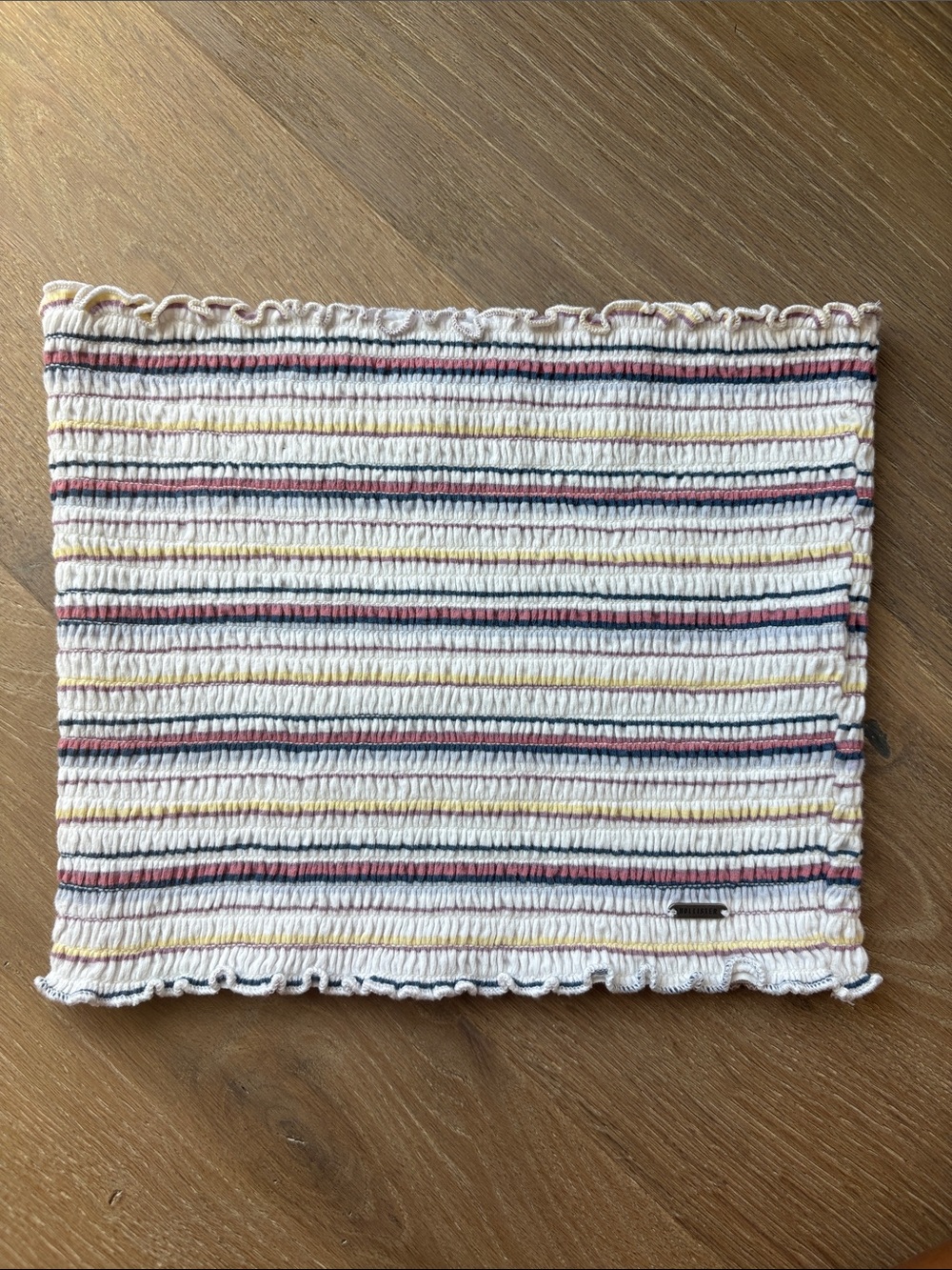 Hollister Striped Ruched Crop Top in Cream, Red, Blue and Yellow